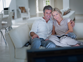 A couple watching TV